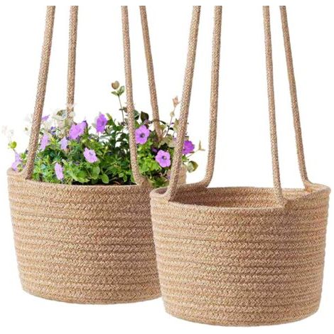 2pcs Macramé Pot Suspendu, Panier De Fleurs en Macramé Corde De Coton Suspendus Panier Pot De Fleur Plant Hangers Plante Porte Pot Décoration pour Pot De Fleurs Fait à La Main