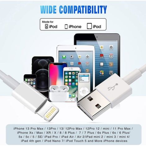 Lot de 3 câbles de charge pour iPhone de 1,8 m (6 pi) certifiés MFi, compatibles avec iPhone 14, 13, 12, 11, XS, XR, X Pro Max, (1/5)