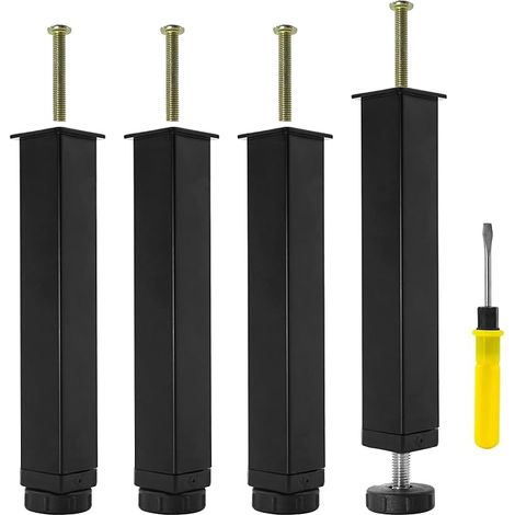 Juego de 4 Patas Metálicas para Base de Lamas para Somieres Atornillados, Altura Ajustable 0-20 mm, Base para Somier, Patas de Soporte para Cama, Patas para Muebles, Sin Taladrar (20 cm) (1/5)