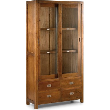 Vitrine en bois massif de Mindy 2 portes 4 tiroirs Orka 100cm (1/5)
