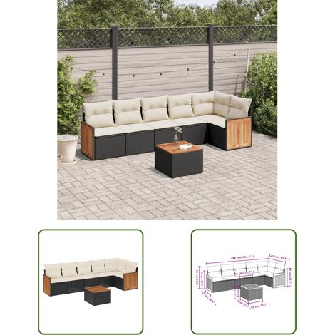 The Living Store 7-tlg. Garten-Sofagarnitur mit Kissen Schwarz Poly Rattan - Gartenmöbel Set - PE-Rattan Möbel - Outdoor Lounge - Esstisch - Sofasatz (1/3)