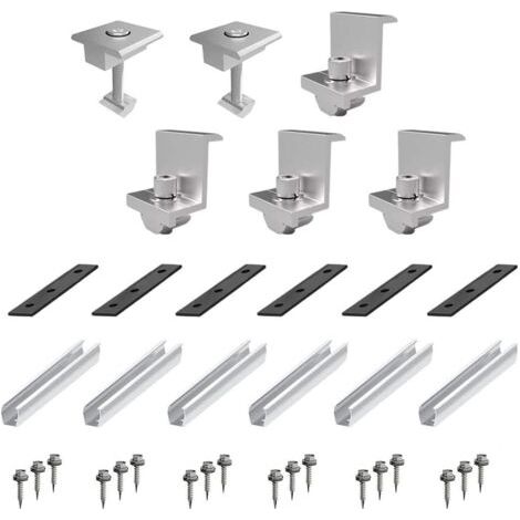 – Support de montage pour panneaux solaires – Alliage aluminium AL6005-T5 – Résistance à la corrosion et UV – 6 mini rails et accessoires inclus (1/5)