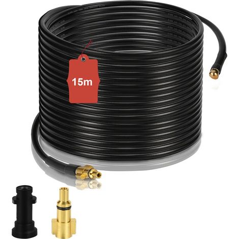 Tuyau de nettoyage de canalisations de 15 m pour nettoyeurs haute pression Kärcher Kränzle K2 - K7 (1/5)