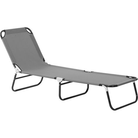 Sonnenliege, Gartenliege Mit Verstellbarer Rückenlehne, Liegestuhl, Relaxliege, Campingliege Für Garten, Balkon, Stahl, Grau, 188 X 56 X 28Cm