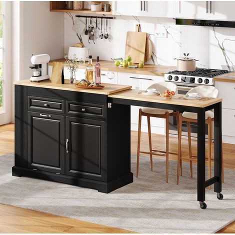 Isla de cocina con ruedas extensible 112-180 x 45 x 92 cm negro/natural HAVRYA (1/5)