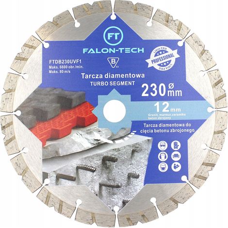 Disco diamantato FALON-TECH da 230 mm per cemento armato, mattoni e cubi