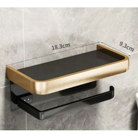 Porte-papier mural sans perçage pour salle de bain – Double rouleau, finition noir et or, acier inoxydable, design élégant et moderne (1/4)