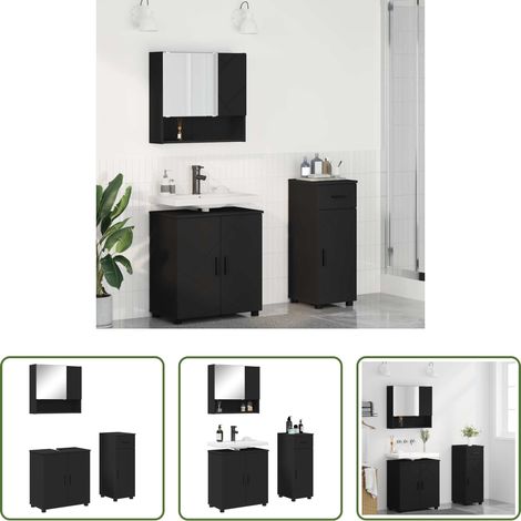 Badezimmer Einrichtung - Badezimmermöbel-Set 3 pcs Schwarz Holzwerkstoff & Metall (1/5)