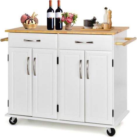 Carrello da cucina su ruote 122 x 48 x 93 cm con molteplici possibilità di stoccaggio stile contemporaneo legno bianco 200018845