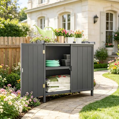 Armoire de jardin pratique, armoire de rangement, armoire à outils sur pied (uniquement avec 1 armoire de jardin) (1/4)