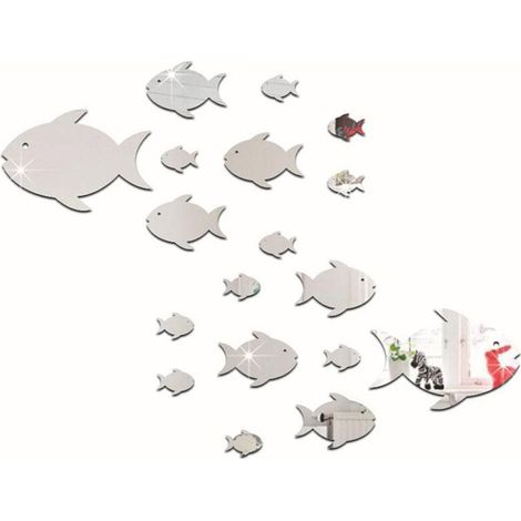 Fish School Stickers Muraux Chambre Salon Toile de Fond Décoration Murale (Argent D)