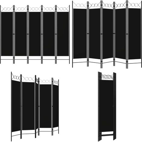 Cloison de séparation 5 panneaux Noir 200x180 cm - Cloison De Séparation - Paravent - Séparateur De Pièce - Intimite - Decoration Murale - Home & Living (1/5)