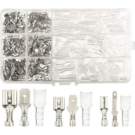 270 pezzi di capicorda elettrici, connettori a T per cavi, connettori a forcella maschio/femmina, morsettiera a crimpare con manicotto isolante 2,8 mm 4,8 mm 6,3 mm