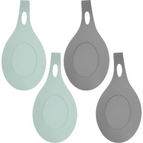 Set aus 4 Silikonlöffeln und -spateln, geeignet für Herdplatten, hitzebeständiger Küchenutensilienhalter, mandelförmiges Design, rutschfester Löffelhalter für die Arbeitsfläche, geeignet zum Kochen un