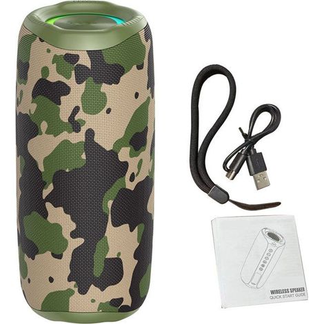 BelleRise - Enceinte portable RGB – MP2 52 mm – Basses puissantes, Bluetooth 5.4, autonomie 3600 mAh – camouflage (1/5)