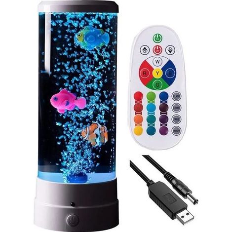 Lampe à bulles de poisson - Mini poisson - Télécommande - USB & batterie - Veilleuse lumière douce (1/4)