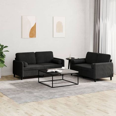 2-tlg. Sofagarnitur mit Kissen Schwarz Samt (1/5)