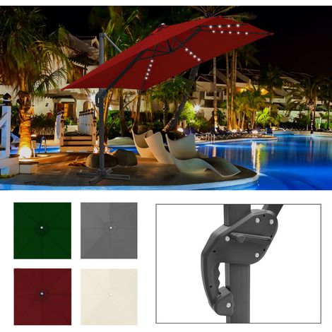SWANEW Ombrello offset inclinabile 3x3M, ombrello pieghevole da giardino all'aperto, base trasversale girevole a 360° Protezione UV50+, LED, Rosso (1/5)