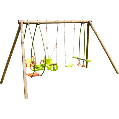 SOULET - Columpio Infantíl de Madera Suzanne para Niños de 6 Meses a 12 Años, con Columpio, Balancín, Cara a Cara y Asiento de Bebé - 2,22 m de Altura (1/5)