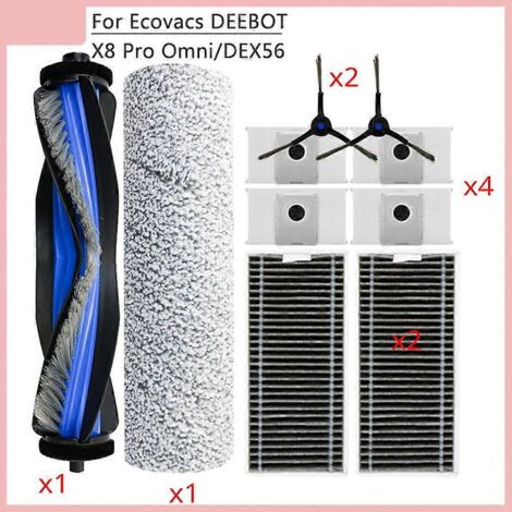 Accessoires pour aspirateur Ecovacs DEEBOT X8 Pro Omni DEX56 : brosse principale, brosse lat��rale, filtre HEPA, rouleau et chiffon