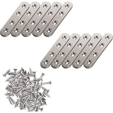 10 pièces Pattes D'assemblage en Inox Sont, Plaque de Connexion de Réparation en Acier Inoxydable avec 40 vis de Réglage pour la Réparation de Meubles (76 mm x 16 mm) (1/5)