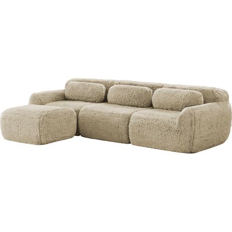 ELVMI Divano Modulare ad Angolo con Pouf, senza Struttura e senza Montaggio, in Peluche, Cachi Chiaro (1/5)
