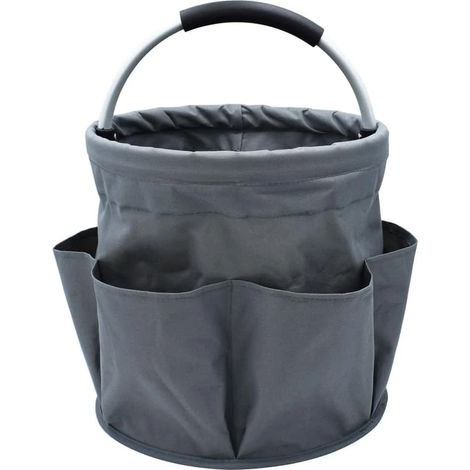 Sac à outils de jardin pliable de 17 L, organisateur d'outils pliable pour le camping et le jardinage, sac de rangement en forme de panier de récolte gris foncé (1/5)
