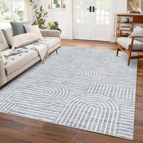Tapis Lavable Antidérapant, Moquette à Poils Courts En Polyester Avec Motif Arc-En-Ciel Abstrait, Résistant Aux Taches Et à l'Eau Pour Salon, Chambre à Coucher Et Bureau - gris /160230cm