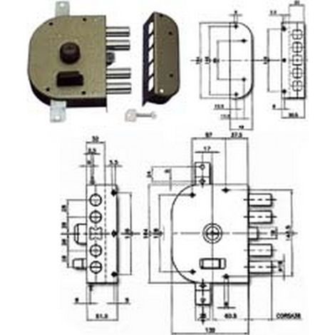 1PZ SERRATURA TRIPLICE DA APPLICARE CON SCROCCO A POMPA 3250 - mm.60 SX (3250C-52)