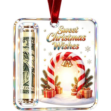 Porte-monnaie de Noël en acrylique à motif Père Noël, étiquette suspendue, décoration transparente pour sapin de Noël (1/5)
