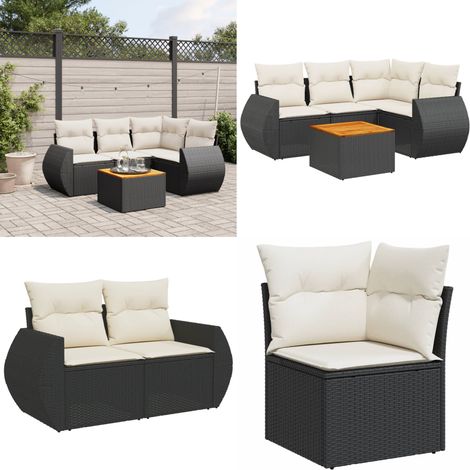 Salon de jardin 5 pcs avec coussins noir résine tressée - Ensemble Salon De Jardin - Meuble Extérieur - Résine Tressée - Rotin Synthétique - Mobilier De Jardin - Home & Living (1/5)