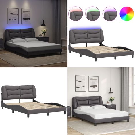 Cadre de lit avec LED sans matelas gris 140x190 cm - Lit Plateforme - Lit Design - Lit Avec Éclairage Led - Cadre Lit Gris - Tête De Lit Rembourrée - Home & Living (1/5)