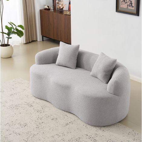 Divano 2 posti curvo con cuscini grigio chiaro OKMYHOME (1/5)