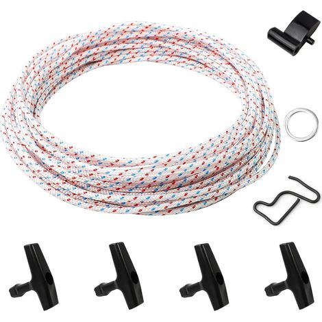 10M X 4MM Engine Parts Rope, Firm Replacement Starter Rope, Rope Launcher Lawn Mower with 4 Starting Handles, Recoil Starter Rope Compatible for Lawn Mower, Chainsaw, Edger Cutter (1/5)