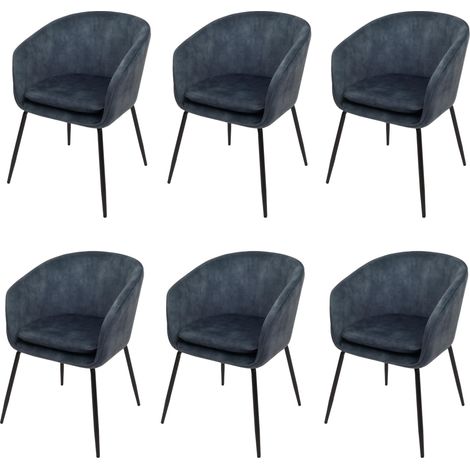 [NUNCA USADO] Lote de 6 silla de comedor HHG-074, silla de cocina silla tapizada, tela/textil (340g/m²) metal, azul (1/5)