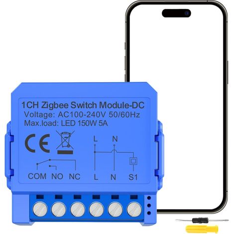 Zigbee Smart Switch Mini interrupteurs intelligents Interrupteur relais intelligent ZigBee-AC240V Neutre requis, pour la domotique, télécommande (1/5)