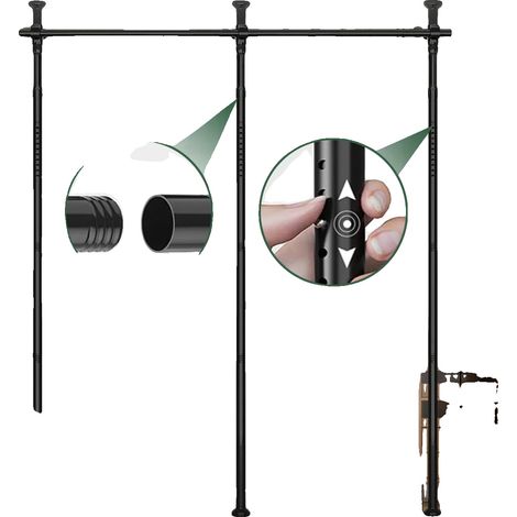 Biombo plegable, altura y anchura regulables, acero inoxidable resistente, negro. (1/2)