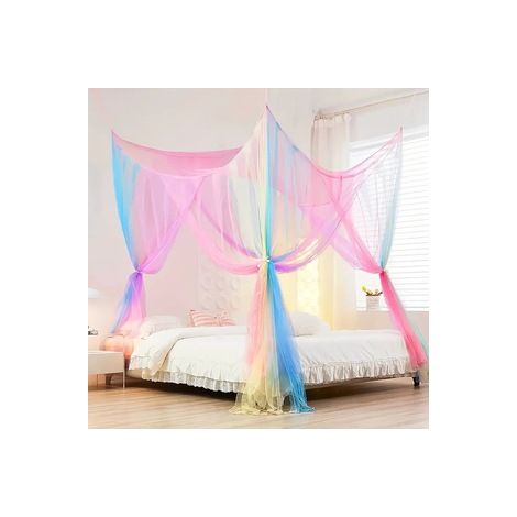 Moustiquaire carrée arc-en-ciel lit double, tente décorative sans installation, chambre et extérieur — Composition : 200 × 220 × 250 cm, Couleur : multicolore (1/5)