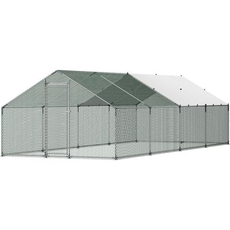 Mophorn Hühnerstall aus Metall, 3x8x2 m, Begehbarer Hühnerauslauf mit Abdeckung, Gehege mit Spitzdach & Sicherheitsschloss, Stall für Enten, Kaninchen und Geflügel,Garten, Hof und Bauernhof (1/5)