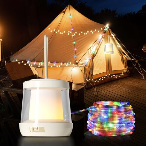 Guirlande lumineuse de Camping 2-en-1,Rechargeable USB-C 10 Mètres Guirlande Lumineuse RGB LED,IPX65 Étanche et Anti-Choc,pour Jardin,Tente,Fête,Anniversaire,Balcon Éclairage d'Urgence Portable (1/5)