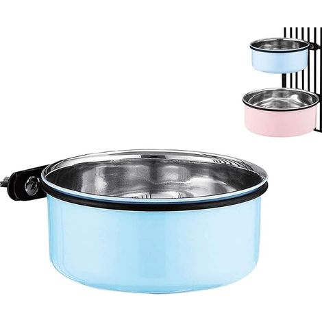 Water Bowl for Dog Cages and Cages, Pet Hanging Bowl, Stainless Steel Cage, Medium Dog Bowl (Blue, 1.7L) (1/5)