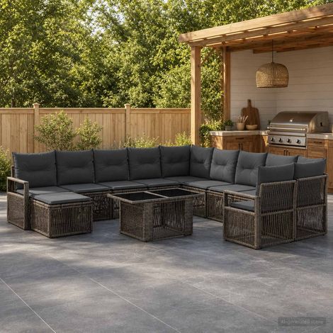 vidaXL Set Divano da Giardino 12 pz Grigio e Grigio Scuro polyrattan (1/5)