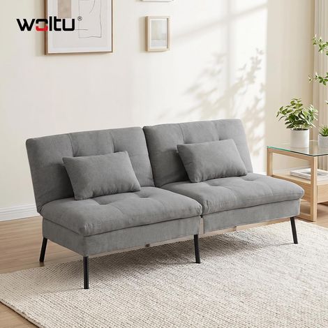 WOLTU Divano Letto 2 Posti Divano in Tessuto Effetto Lino con 2 Cuscini per Soggiorno e Camera da Letto Grigio Scuro