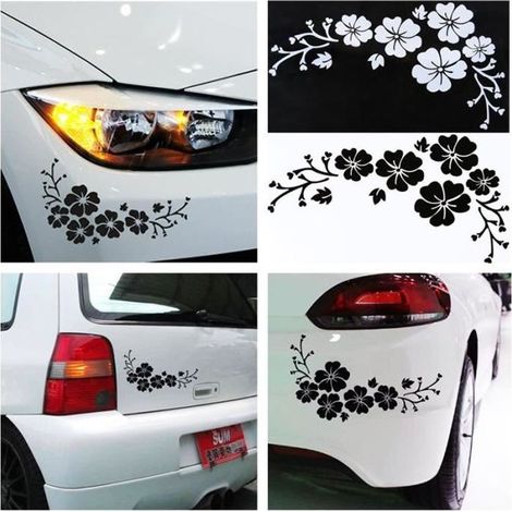 Lot de 4 Pcs NOIR Sticker Voiture Fleur Autocollant Waterproof Amovible Décoration Véhicule Couverture de Rayures (1/3)
