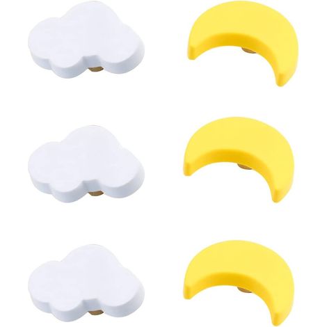Lot de 6 boutons de tiroir en caoutchouc souple, forme dessin animé, pour enfants, placards, jouets, bibliothèque (mélange lune nue) (1/5)