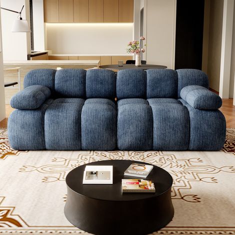 Divano in schiuma senza struttura rigida in ciniglia blu 200 cm (1/5)