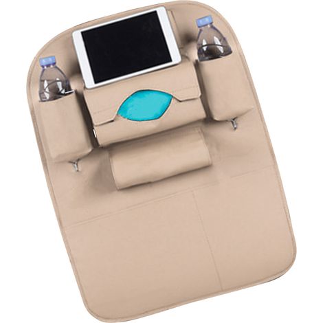Sacoche de dossier de siège auto multipoches, gain de place, protection, cuir PU, organisateur de dossier pour gobelet, livre, mouchoirs, beige (version normale) (1/5)