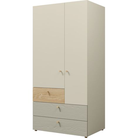 Armario Domcali 101, Gris + Roble, 185x90x60cm, Puertas de armario: Con bisagras, Número de estantes: 4 (1/3)