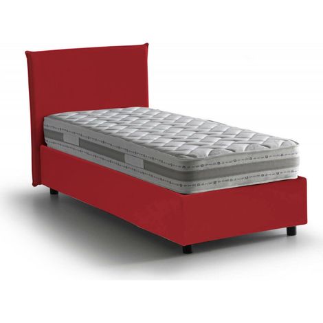 Talamo Italia - Letto singolo Arminius, Letto contenitore con rivestimento in tessuto, 100% Made in Italy, Apertura frontale, con materasso Cm 90x190 incluso, Rosso