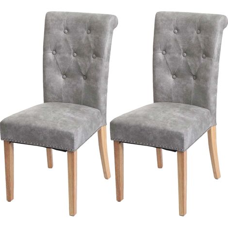 [NEUWERTIG] 2er-Set Esszimmerstuhl Chesterfield II, Stuhl Küchenstuhl, Nieten Stoff/Textil hellgrau, helle Beine